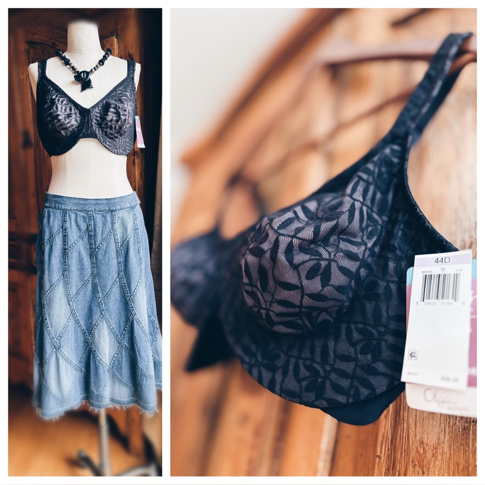 Olga Sheer Leaves Full Figure Underwire Bra Black 44D NWT - Picture 4 of 10